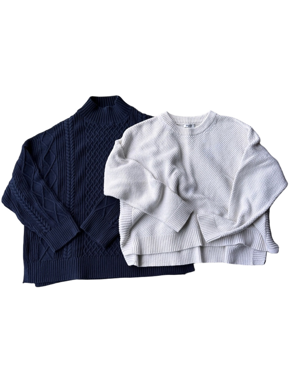 J. Crew & Madewell Preppy Chunky Sweater Bundle Navy and Cream XXL